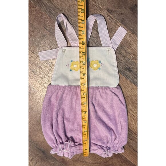 VTG Baby Purple Terrycloth Romper W  Strawberry & Flowers & Gingham Straps - Picture 7 of 9